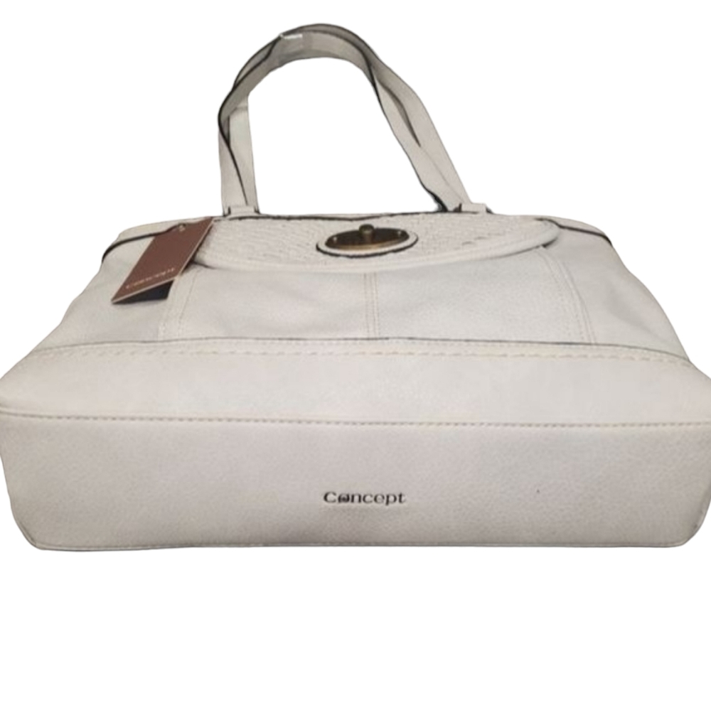 Born Concept Large Shoulder Tote Hobo Bag White Vegan Leather 3 Compartment - Picture 2 of 10